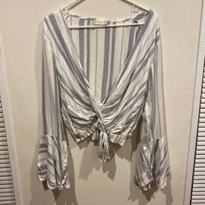 Fun blue and white criss cross blouse!